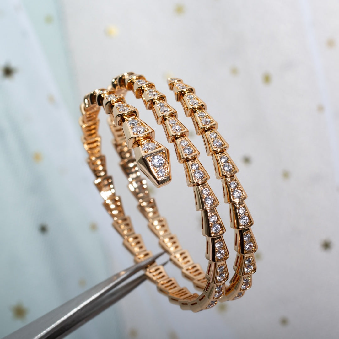 [Charm Aries Jewelry]SERPENTI BRACELET PINK GOLD DIAMOND DOUBLE ROW