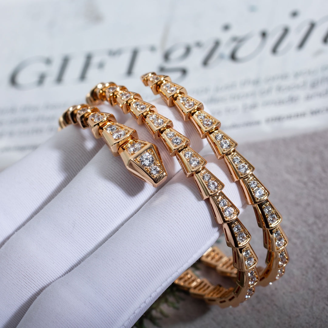 [Charm Aries Jewelry]SERPENTI BRACELET PINK GOLD DIAMOND DOUBLE ROW