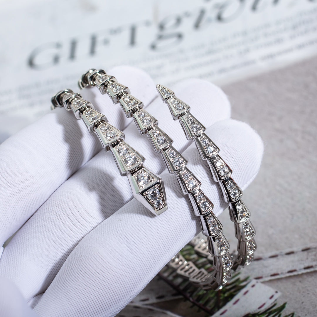 [Charm Aries Jewelry]SERPENTI BRACELET SILVER DIAMOND DOUBLE ROW