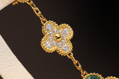 [Charm Aries Jewelry]CLOVER EARRINGS GOLD MALACHITE DIAMOND 3 MOTIF