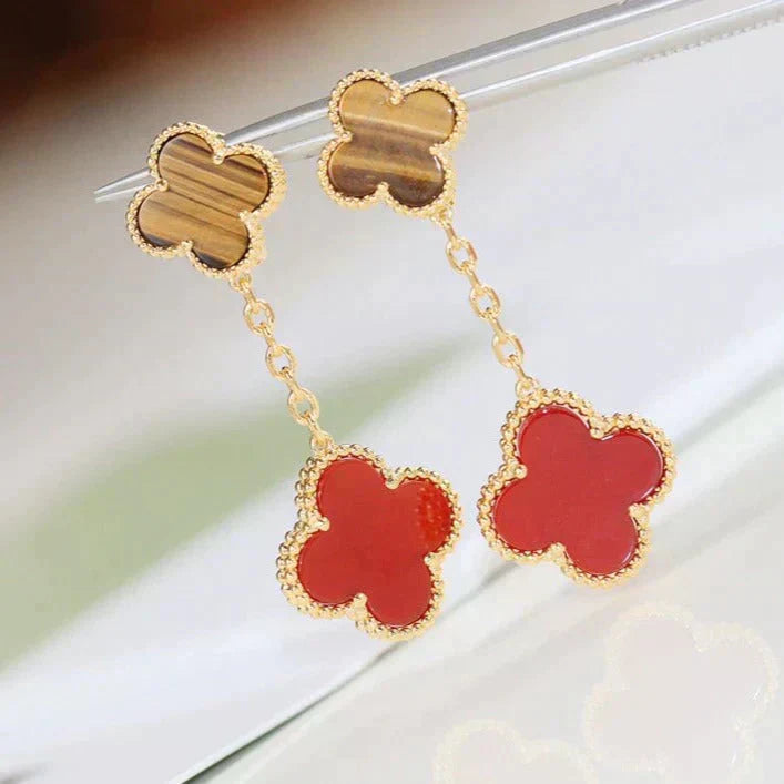 [Charm Aries Jewelry]CLOVER  2 MOTIF  TIGER EYE CARNELIAN EARRINGS