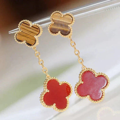 [Charm Aries Jewelry]CLOVER  2 MOTIF  TIGER EYE CARNELIAN EARRINGS