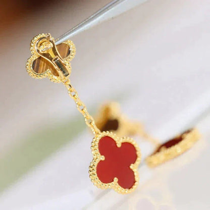 [Charm Aries Jewelry]CLOVER  2 MOTIF  TIGER EYE CARNELIAN EARRINGS