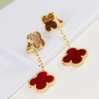 [Charm Aries Jewelry]CLOVER  2 MOTIF  TIGER EYE CARNELIAN EARRINGS