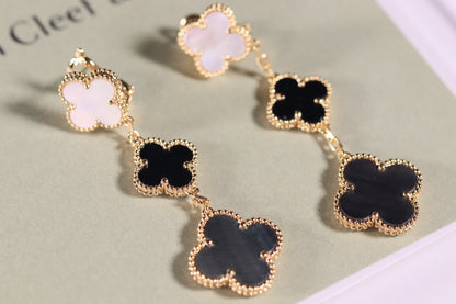 [Charm Aries Jewelry]CLOVER EARRINGS GOLD ONYX MOP 3 MOTIF