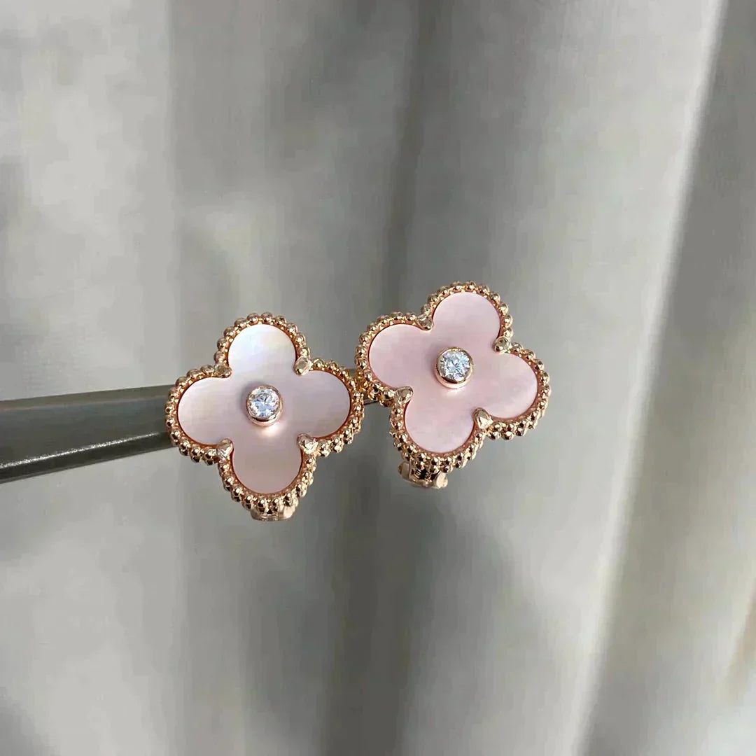 [Charm Aries Jewelry]CLOVER MEDIUM 1 MOTIFS  PINK MOP DIAMOND EARRINGS