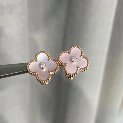 [Charm Aries Jewelry]CLOVER MEDIUM 1 MOTIFS  PINK MOP DIAMOND EARRINGS