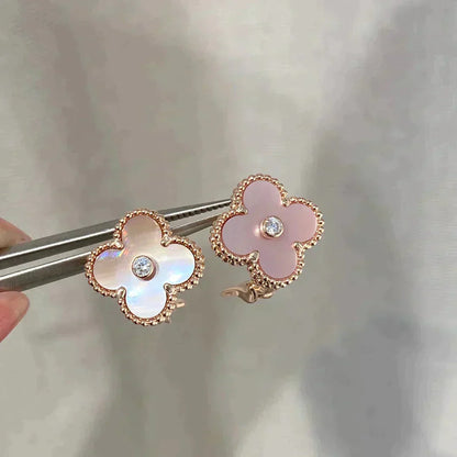 [Charm Aries Jewelry]CLOVER MEDIUM 1 MOTIFS  PINK MOP DIAMOND EARRINGS