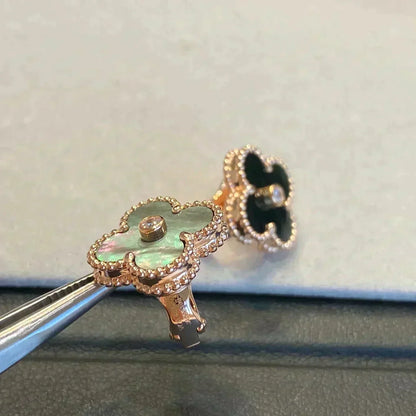 [Charm Aries Jewelry]CLOVER MEDIUM 1 MOTIFS GRAY MOP  DIAMOND EARRINGS