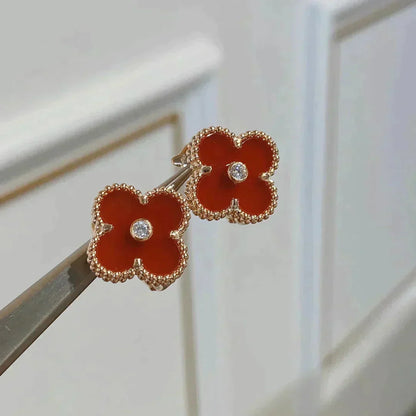 [Charm Aries Jewelry]CLOVER MEDIUM 1 MOTIFS CARNELIAN  DIAMOND earrings