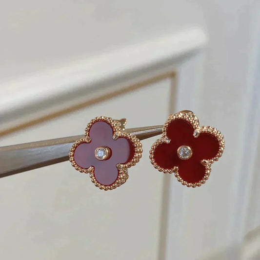 [Charm Aries Jewelry]CLOVER MEDIUM 1 MOTIFS CARNELIAN  DIAMOND earrings