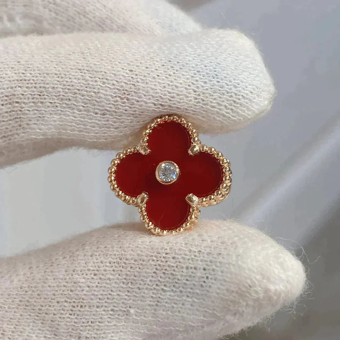 [Charm Aries Jewelry]CLOVER MEDIUM 1 MOTIFS CARNELIAN  DIAMOND earrings