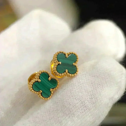 [Charm Aries Jewelry]CLOVER MINI 9.5MM MALACHITE  EARRINGS