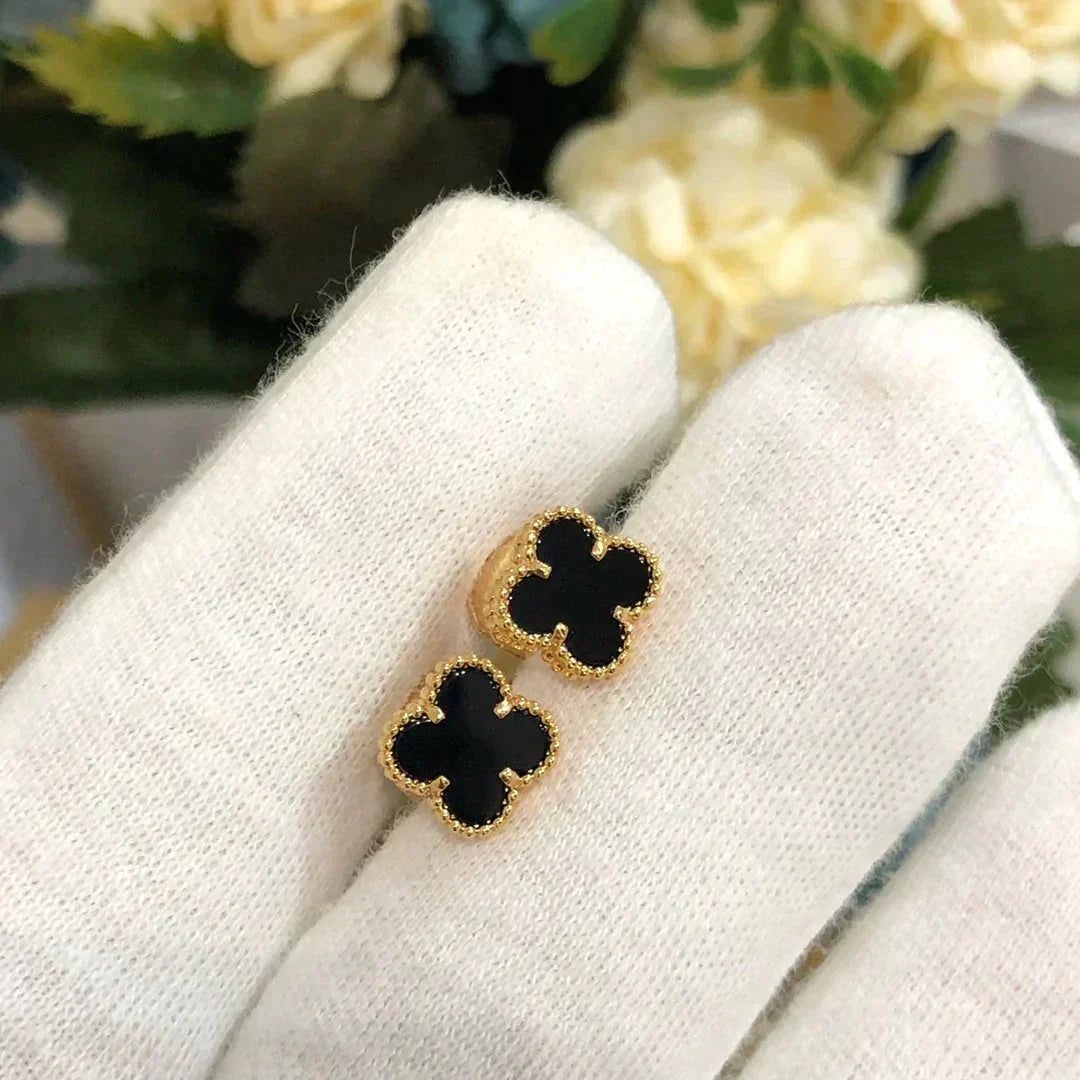 [Charm Aries Jewelry]CLOVER MINI 9.5MM BLACK MOP EARRINGS