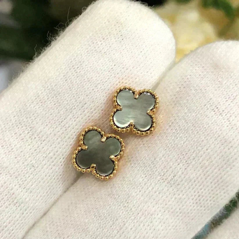 [Charm Aries Jewelry]CLOVER MINI 9.5MM GRAY MOP EARRINGS