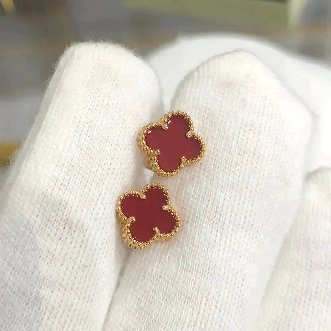 [Charm Aries Jewelry]CLOVER MINI 9.5MM CARNELIAN EARRINGS