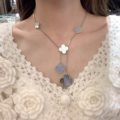 [Charm Aries Jewelry]CLOVER MOP CHALCEDONY NECKLACE SILVER 6 MOTIF