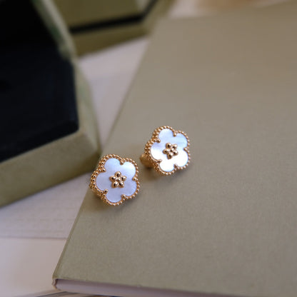[Charm Aries Jewelry]LUCKY PINK GOLD WHITE MOP EARRINGS