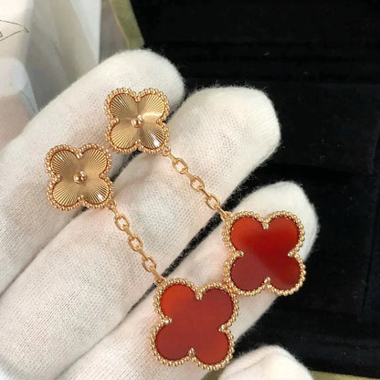 [Charm Aries Jewelry]CLOVER 2 MOTIF  LASER CARNELIAN EARRINGS