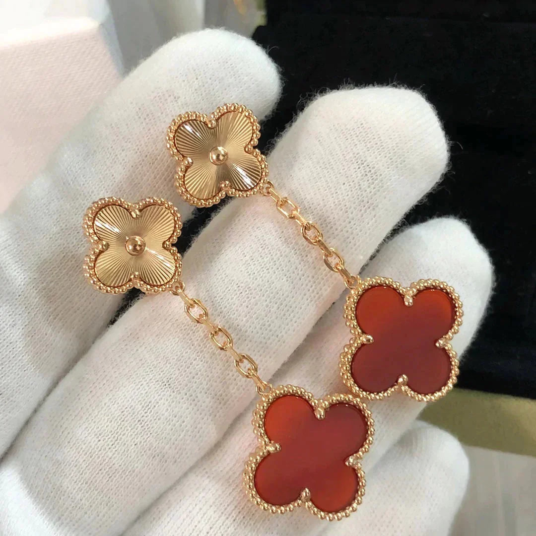 [Charm Aries Jewelry]CLOVER 2 MOTIF  LASER CARNELIAN EARRINGS