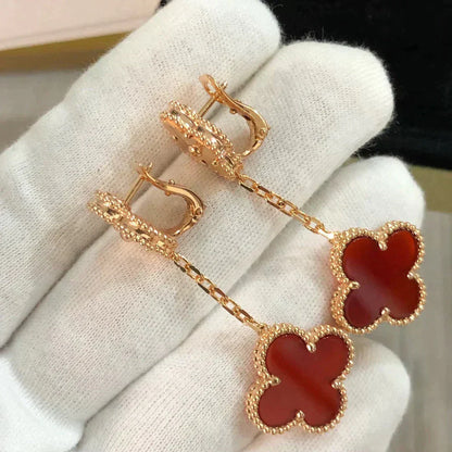 [Charm Aries Jewelry]CLOVER 2 MOTIF  LASER CARNELIAN EARRINGS