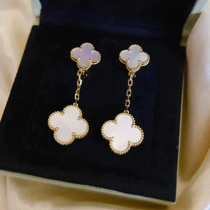 [Charm Aries Jewelry]CLOVER 2 MOTIF WHITE MOP EARRINGS