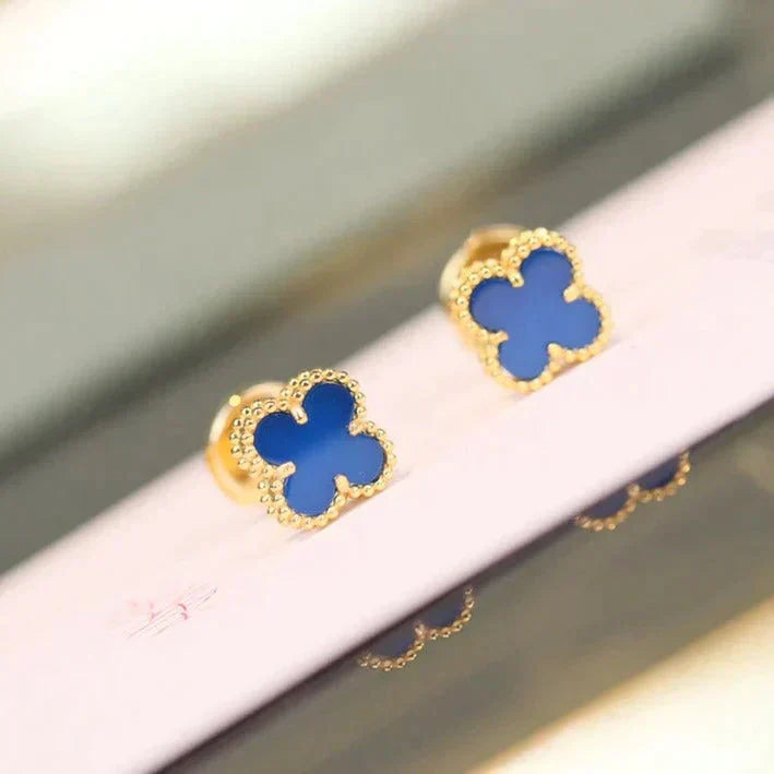 [Charm Aries Jewelry]CLOVER MINI 9.5MM TURQUOISE EARRINGS