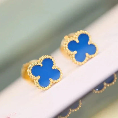 [Charm Aries Jewelry]CLOVER MINI 9.5MM TURQUOISE EARRINGS