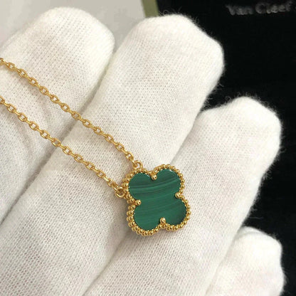[Charm Aries Jewelry]CLOVER 15MM MALACHITE SINGLE FLOWER  NECKLACE