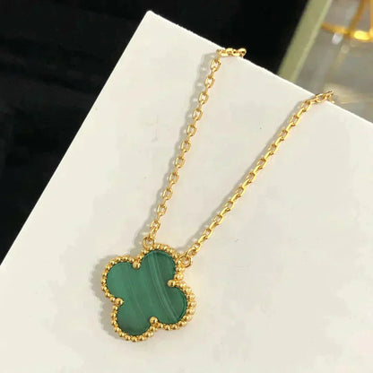[Charm Aries Jewelry]CLOVER 15MM MALACHITE SINGLE FLOWER  NECKLACE