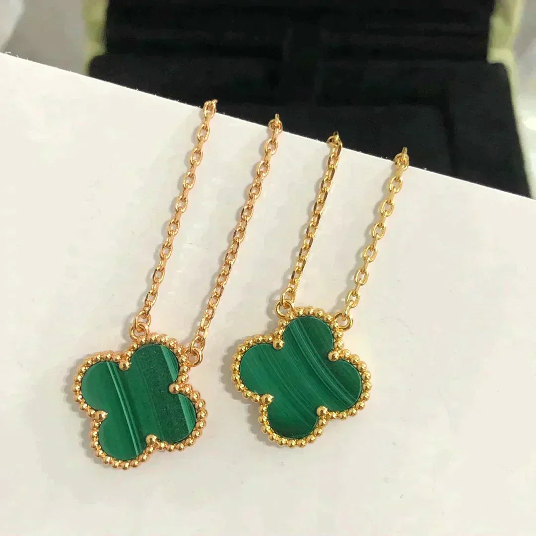 [Charm Aries Jewelry]CLOVER 15MM MALACHITE SINGLE FLOWER  NECKLACE