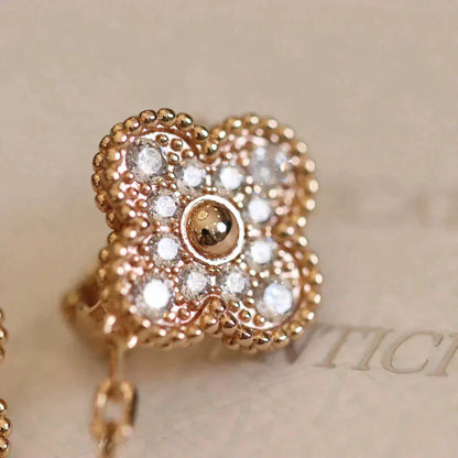 [Charm Aries Jewelry]CLOVER MEDIUM 1 MOTIFS FUll DIAMOND EARRINGS