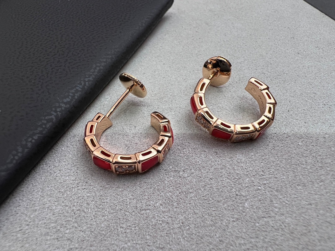 [Charm Aries Jewelry]SERPENTI CARNELIAN PINK GOLD EARRINGS