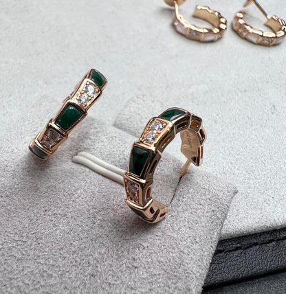 [Charm Aries Jewelry]SERPENTI MALACHITE PINK GOLD EARRINGS