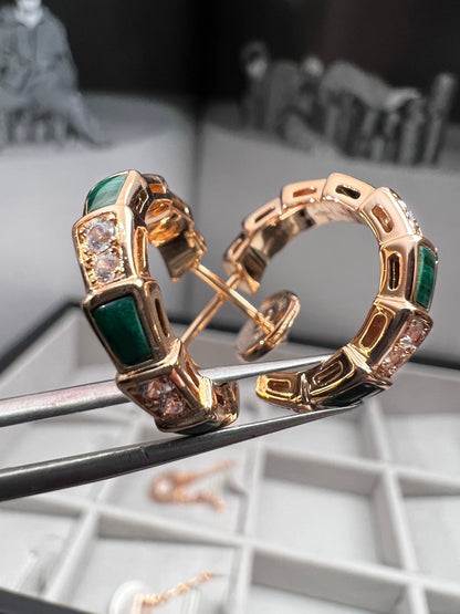 [Charm Aries Jewelry]SERPENTI MALACHITE PINK GOLD EARRINGS