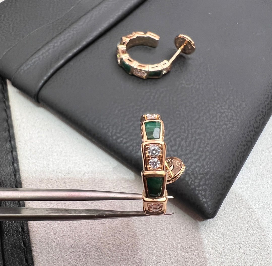 [Charm Aries Jewelry]SERPENTI MALACHITE PINK GOLD EARRINGS