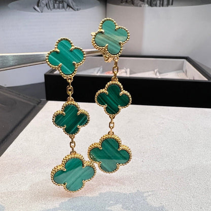 [Charm Aries Jewelry]CLOVER MALACHITE 3 MOTIFS GOLD