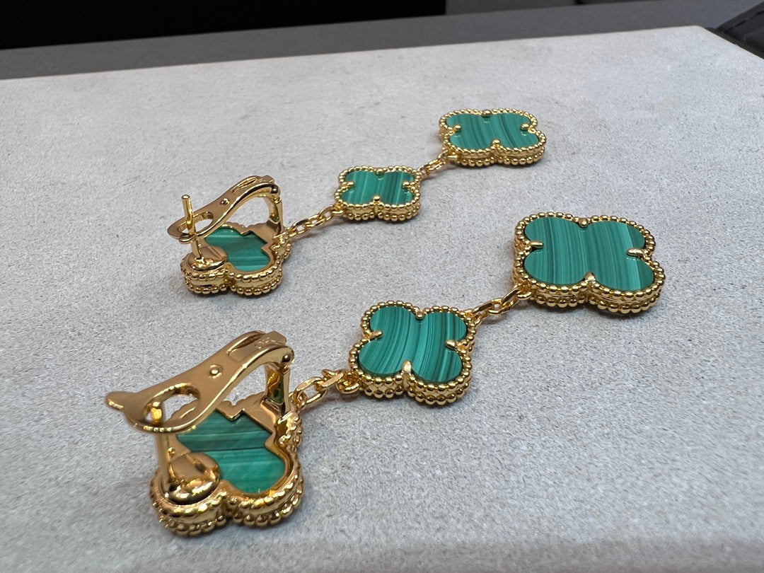 [Charm Aries Jewelry]CLOVER MALACHITE 3 MOTIFS GOLD