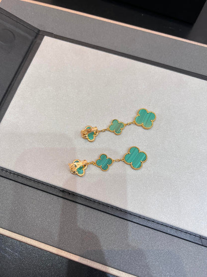 [Charm Aries Jewelry]CLOVER MALACHITE 3 MOTIFS GOLD