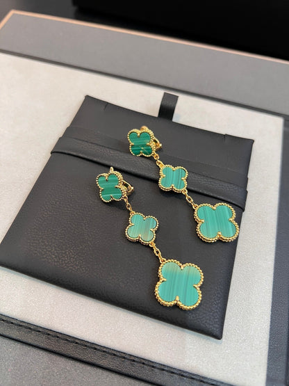 [Charm Aries Jewelry]CLOVER MALACHITE 3 MOTIFS GOLD