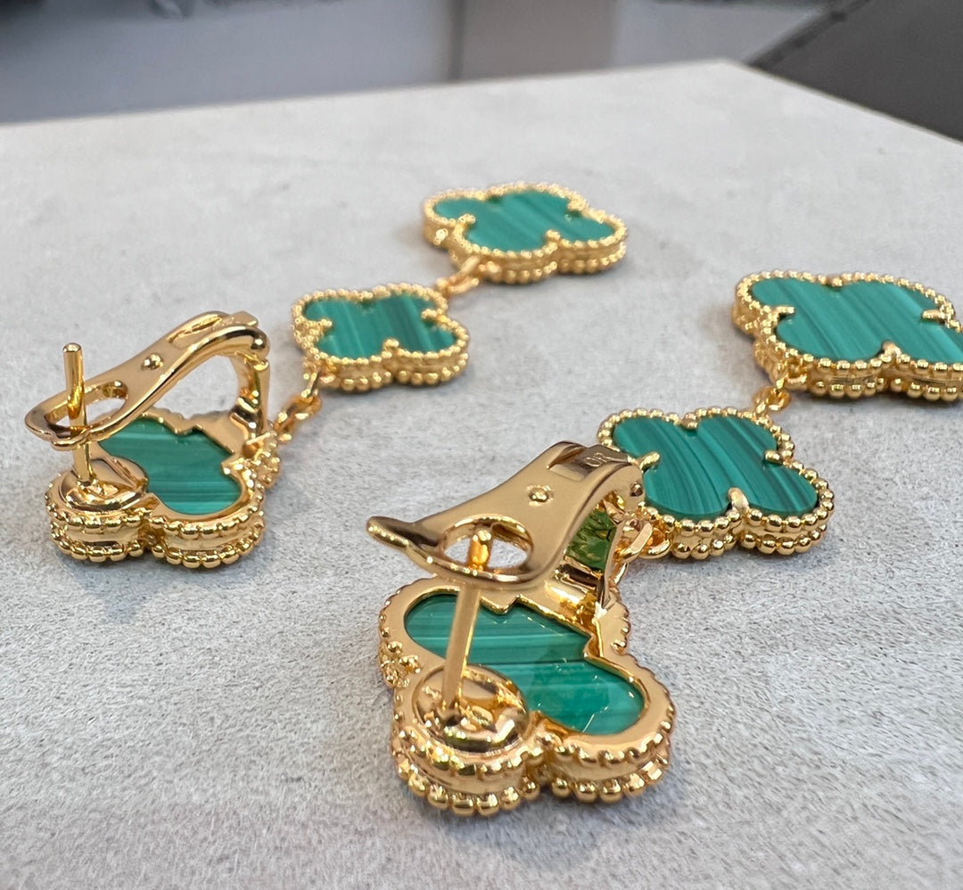 [Charm Aries Jewelry]CLOVER MALACHITE 3 MOTIFS GOLD