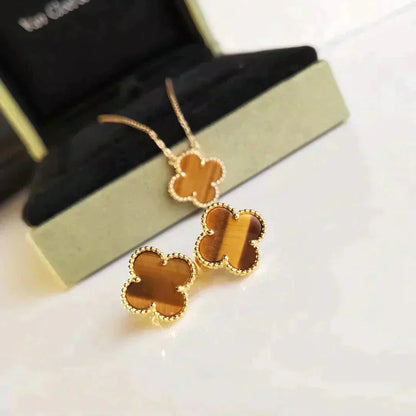[Charm Aries Jewelry]CLOVER MEDIUM 1 MOTIFS TIGER EYE EARRINGS