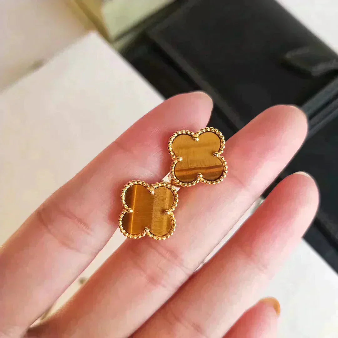 [Charm Aries Jewelry]CLOVER MEDIUM 1 MOTIFS TIGER EYE EARRINGS