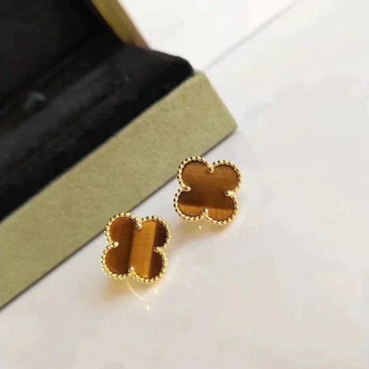 [Charm Aries Jewelry]CLOVER MEDIUM 1 MOTIFS TIGER EYE EARRINGS