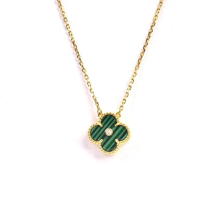 [Charm Aries Jewelry]CLOVER 15MM DIAMOND TURQUOISE NECKLACE