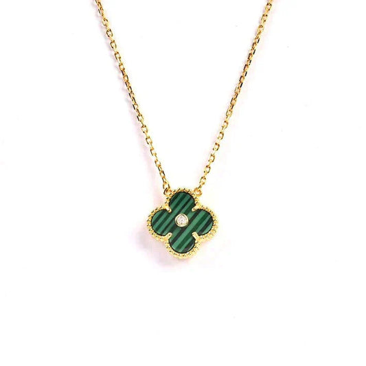 [Charm Aries Jewelry]CLOVER 15MM DIAMOND TURQUOISE NECKLACE