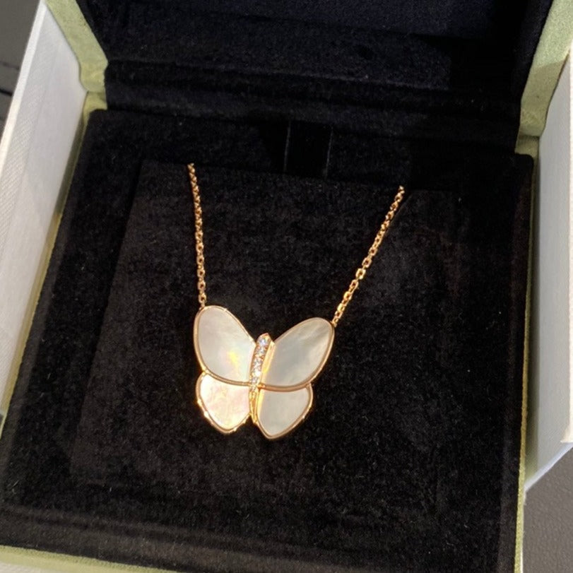 [Charm Aries Jewelry]BUTTERFLY GOLD MOP DIAMOND NECKLACE