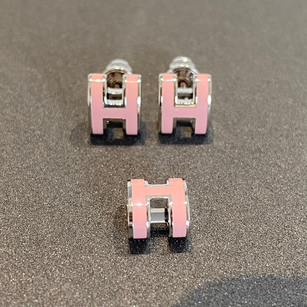 [Charm Aries Jewelry]MINI POP H SILVER EARRINGS PINK