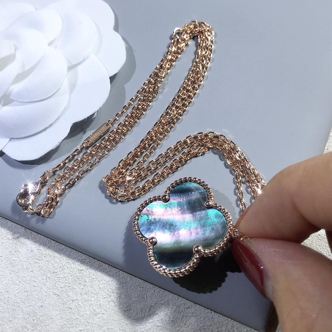 [Charm Aries Jewelry]CLOVER 25MM GOLD DARK MOP BIG CLOVER NECKLACE