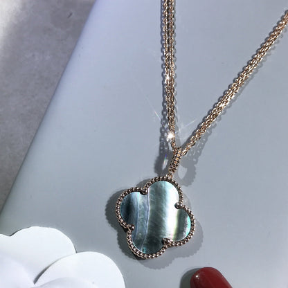 [Charm Aries Jewelry]CLOVER 25MM GOLD DARK MOP BIG CLOVER NECKLACE
